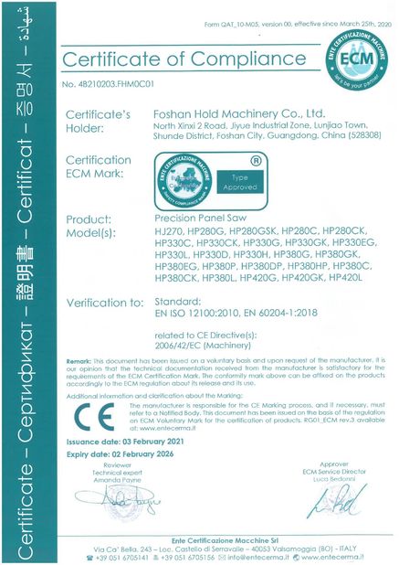 China Foshan Hold Machinery Co., Ltd. Certificaten
